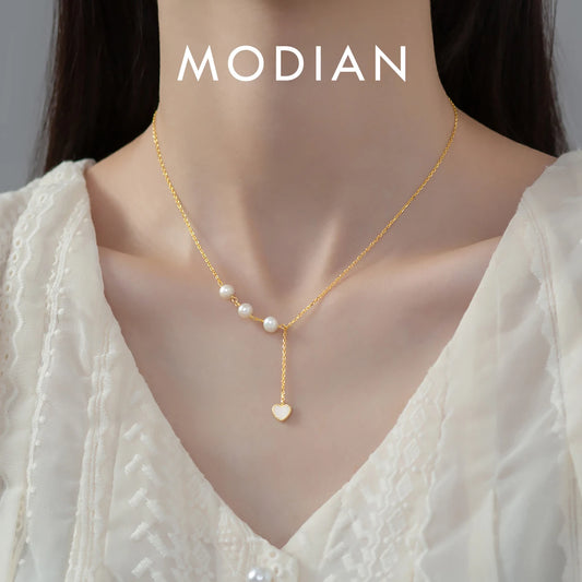 Collar con colgante de corazón esmaltado en forma de Y de plata de ley 925 de MODIAN, cadena larga para mujer, joyería de compromiso y boda, regalo