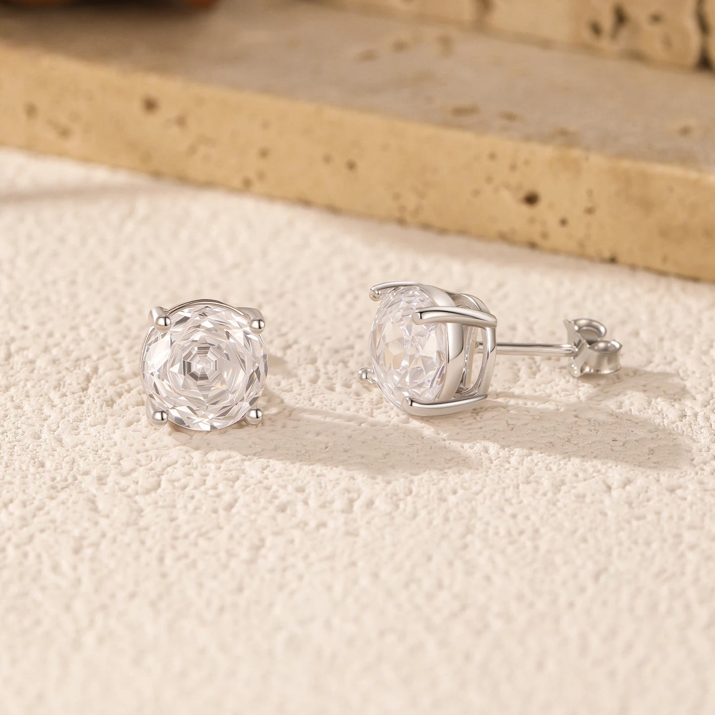 MODIAN 925 Sterling Silver Original Design Round Clear Rose Cut Cubic Zirconia Stud Earrings For Women Fine Jewelry