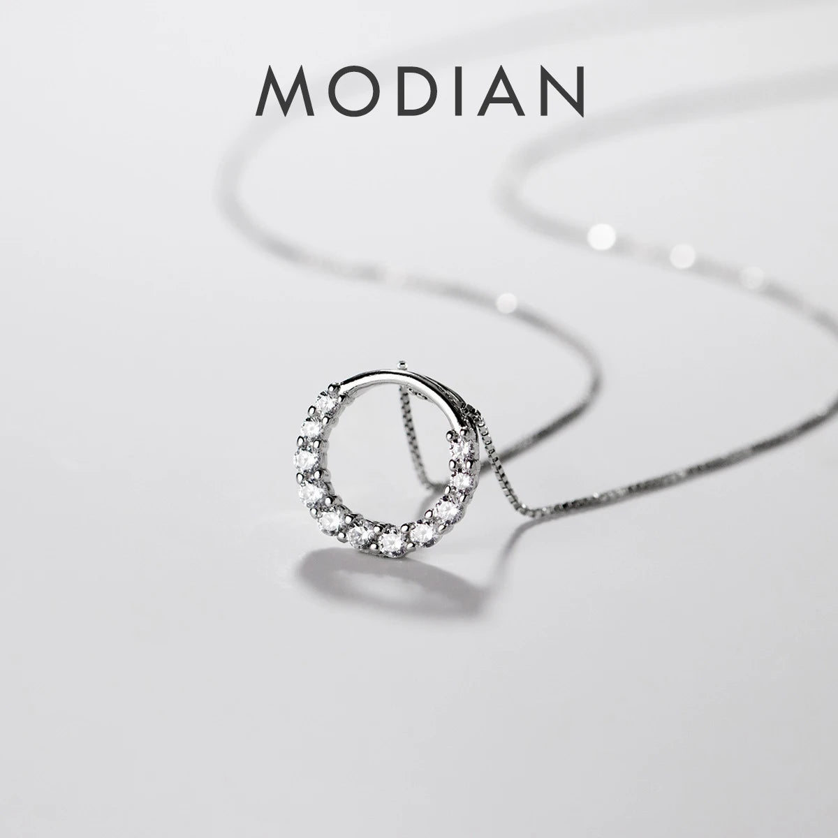 Modian New Sale Real 925 Sterling Silver Round Clear CZ Exquisite Luxury Pendant Necklace For Women Wedding Fine Jewelry