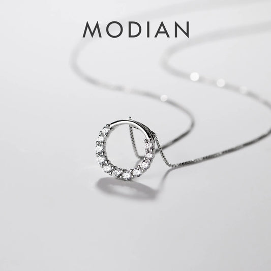 Modian New Sale Real 925 Sterling Silver Round Clear CZ Exquisite Luxury Pendant Necklace For Women Wedding Fine Jewelry