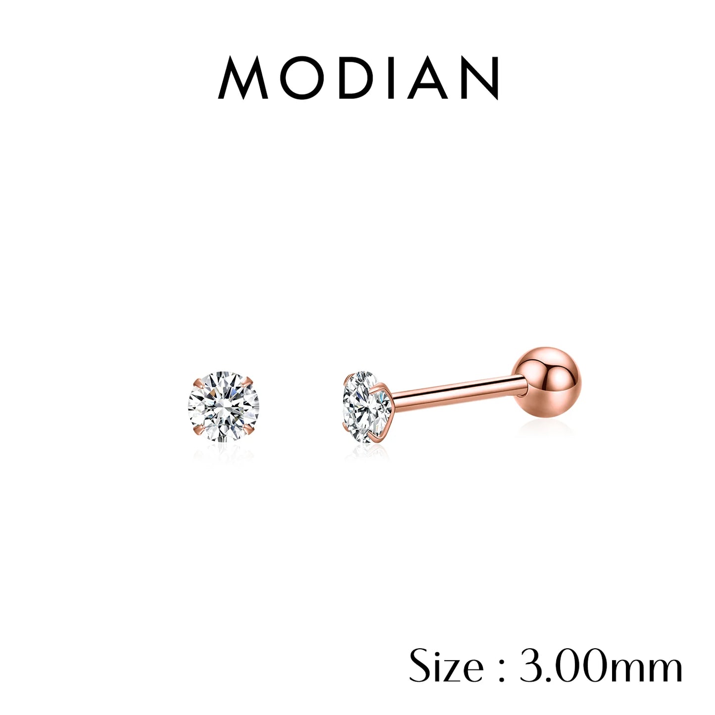 MODIAN Multicolor 925 Sterling Silver Elegant Beads Screw Earrings Classic Round CZ Stud Earrings For Women Jewelry 2.5MM-8MM