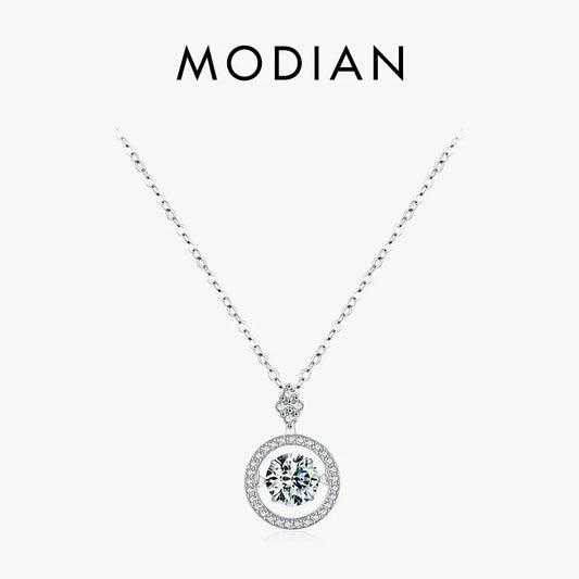 Collar Modian de plata de ley 925 con colgante de lujo brillante y cadena de eslabones con circonitas movibles, joyería de compromiso para boda para mujer.