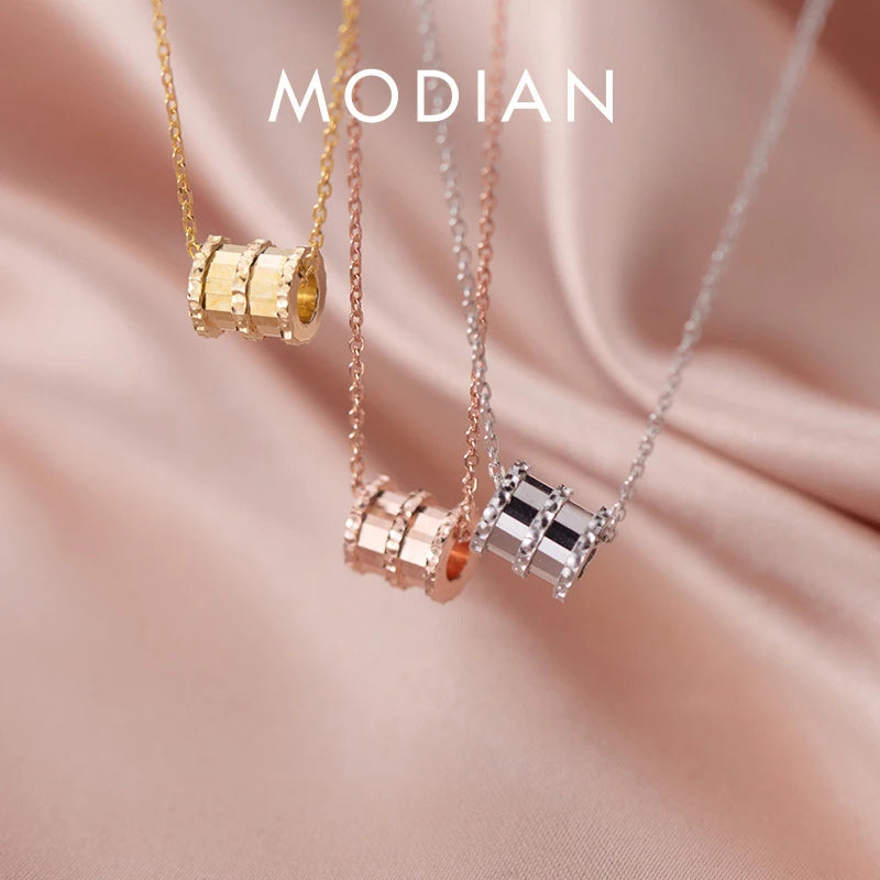 Modian Round Classic Brand Silver Necklace Charm 925 Sterling Silver Rose & Gold Color Pattern Necklaces Pendant Wedding Jewelry