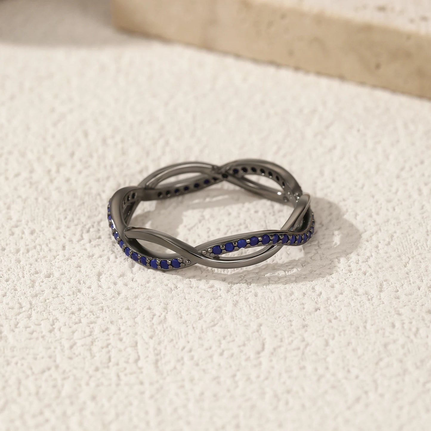 MODIAN 925 Sterling Silver Line Twining Charm Finger Rings Black Stackable Synthetic Lapis Lazuli Jewelry For Women Party Gifts