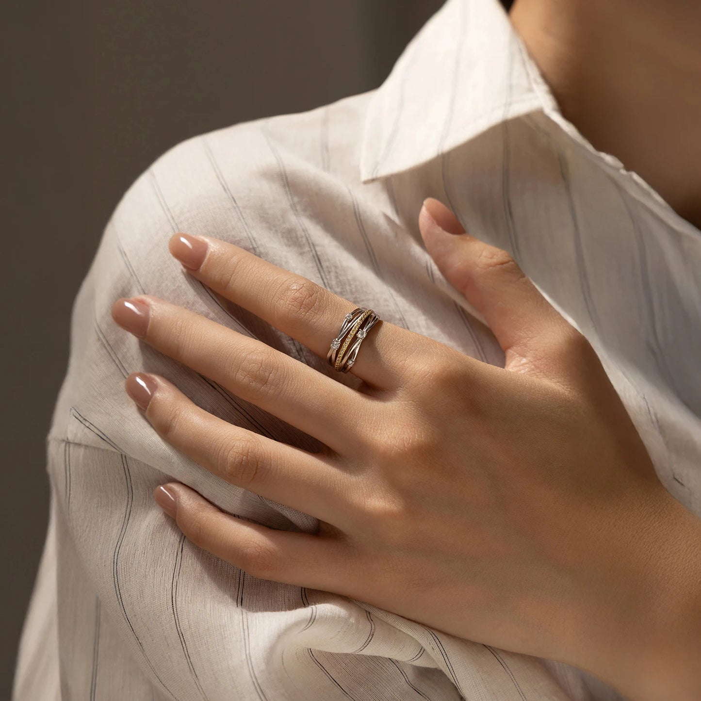 MODIAN 925 Sterling Silver Luxury Contrasting Colors Ring Trendy Twist Line CZ Finger Rings For Women Fine Jewelry