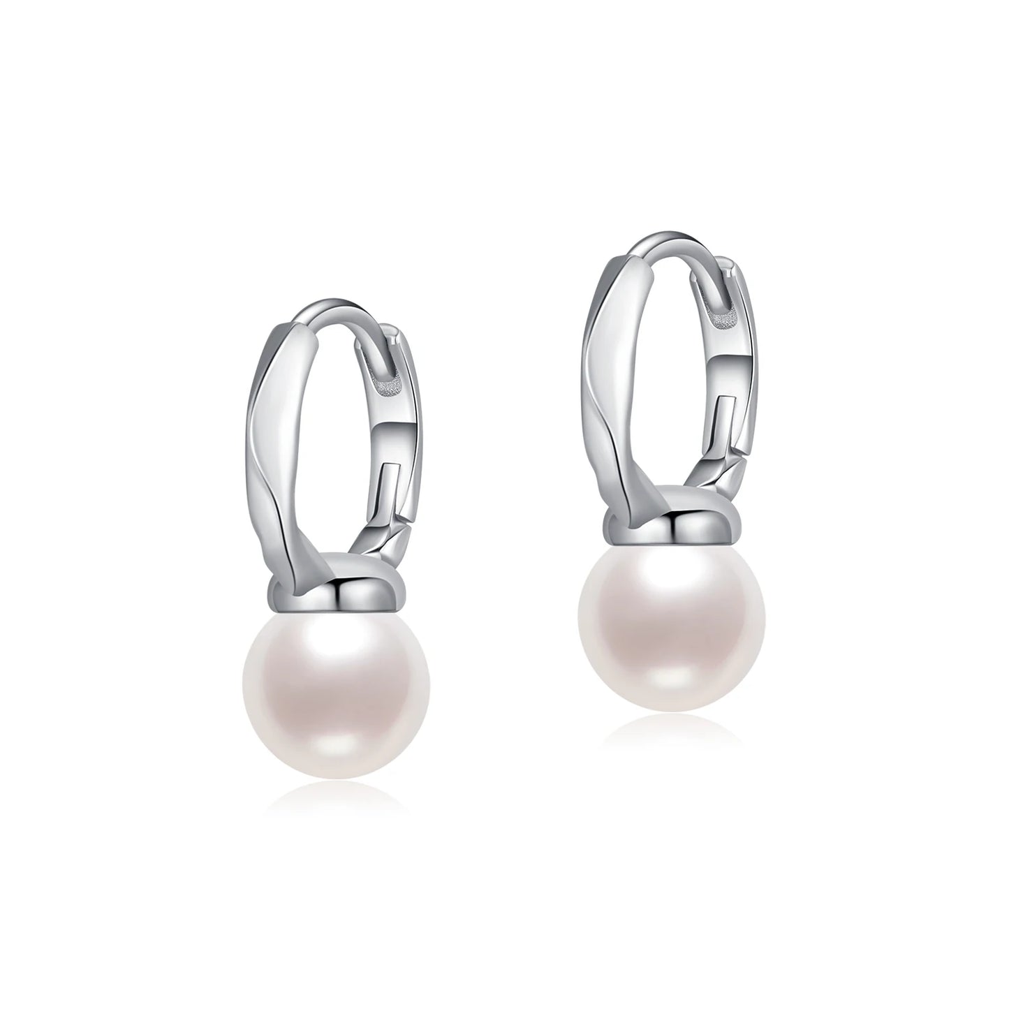 Pendientes de aro de plata de ley 925 MODIAN con elegantes perlas y conchas, con hebilla original para vacaciones, joyería para mujer