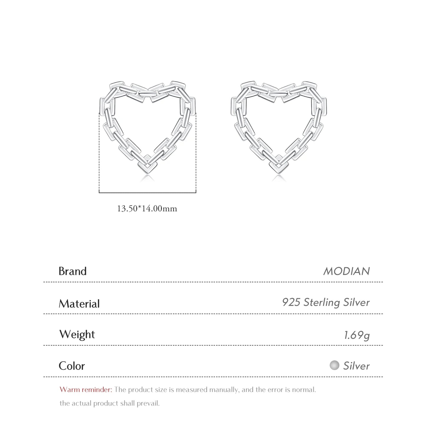 Pendientes de aro MODIAN de plata de ley 925 auténtica con forma de corazón clásico para mujer, aretes románticos, joyería fina hipoalergénica.