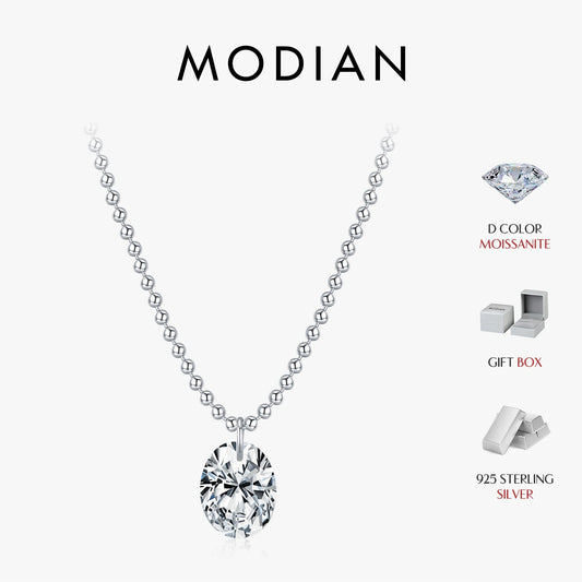 Colgante de moissanita ovalada de 1,5 quilates de MODIAN, cadena de cuentas sencillas de plata de ley 925, collar para mujer, joyería fina de uso diario.