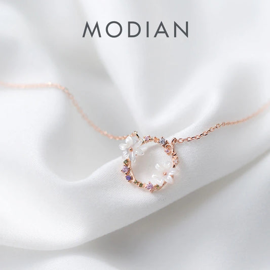 Collar Modian de plata de ley 925 auténtica con esmalte de cerámica y dijes en color oro rosa para mujer, joyería fina S925.