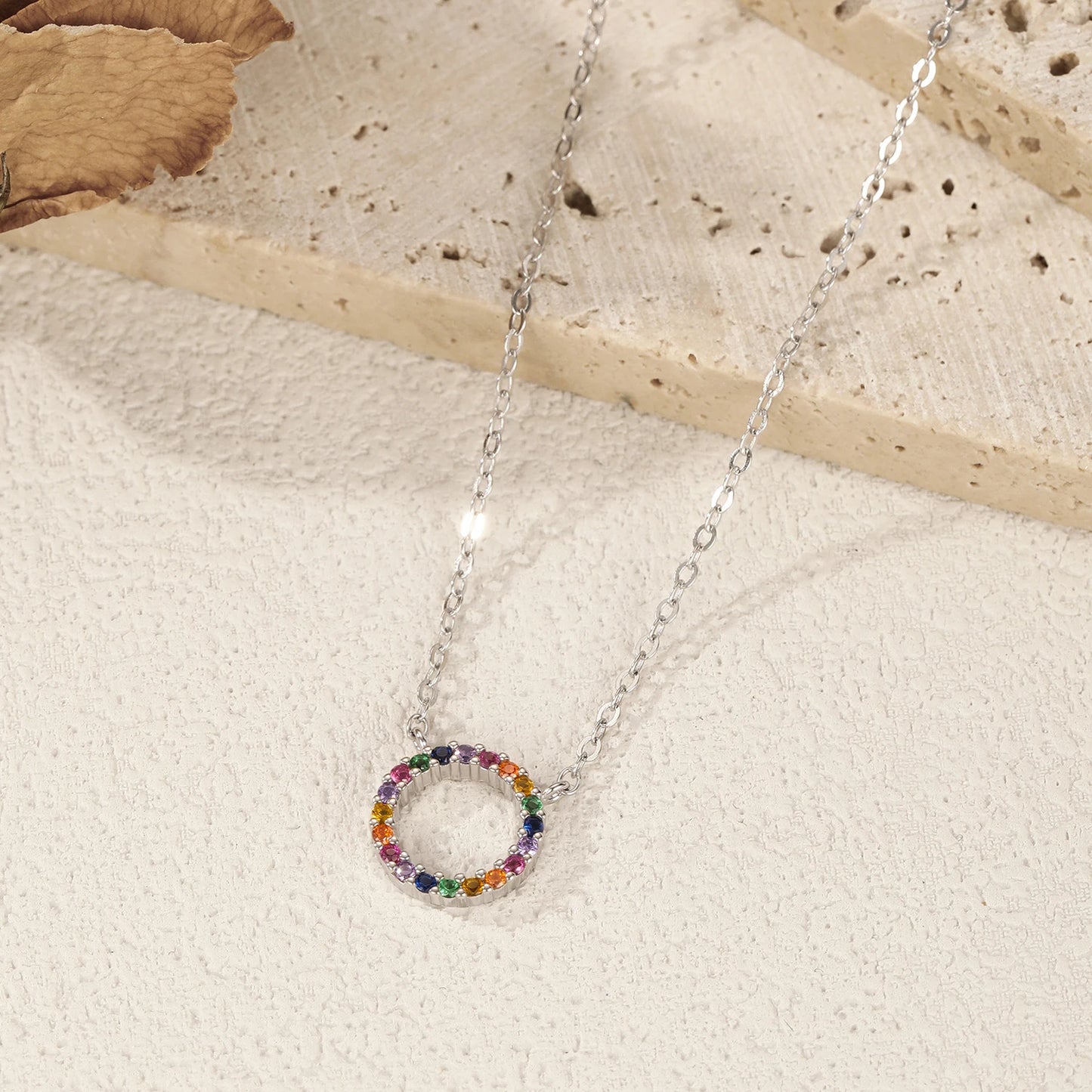 MODIAN 925 Sterling Silver Daily Wear Link Chain Necklace Colorful CZ Circle Simple Pendant Necklaces For Women Fine Jewelry