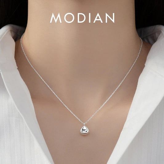 Collar con colgante de cuentas lisas de la suerte de plata de ley 925 de Modian, cadena de color dorado a la moda para mujer, joyería fina para fiestas, regalo