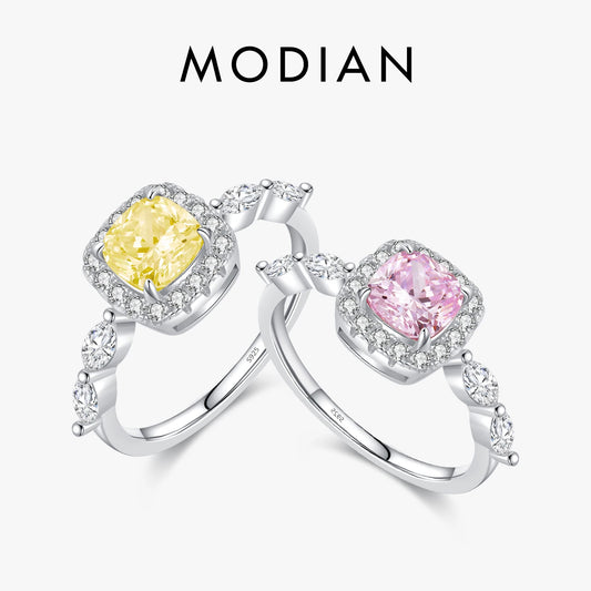 Anillo MODIAN de plata de ley 925 con circonitas rosas y amarillas de alta calidad para mujer, ideal para bodas, joyería fina.