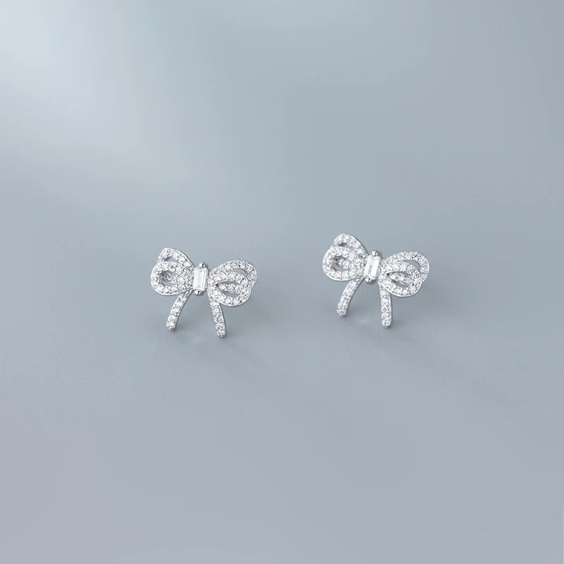 MODIAN Radiant Clear CZ Cute Bowknot Luxury Stud Earring for Women 925 Sterling Silver Wedding Engagement Ear Pin Fine Jewelry