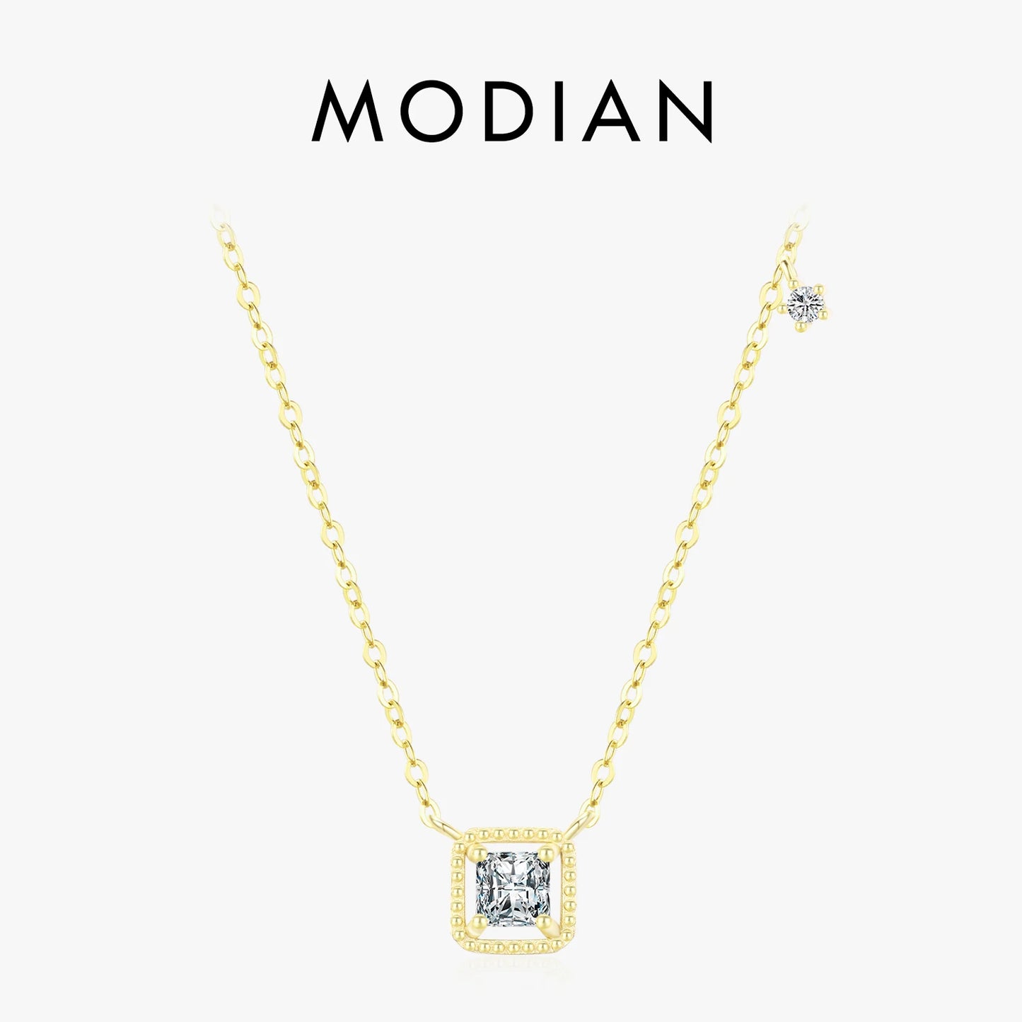 MODIAN 925 Sterling Silver Simple High Quality Square Zirconia Necklace Pendant Trendy Gold Color Link Chain For Women Jewelry