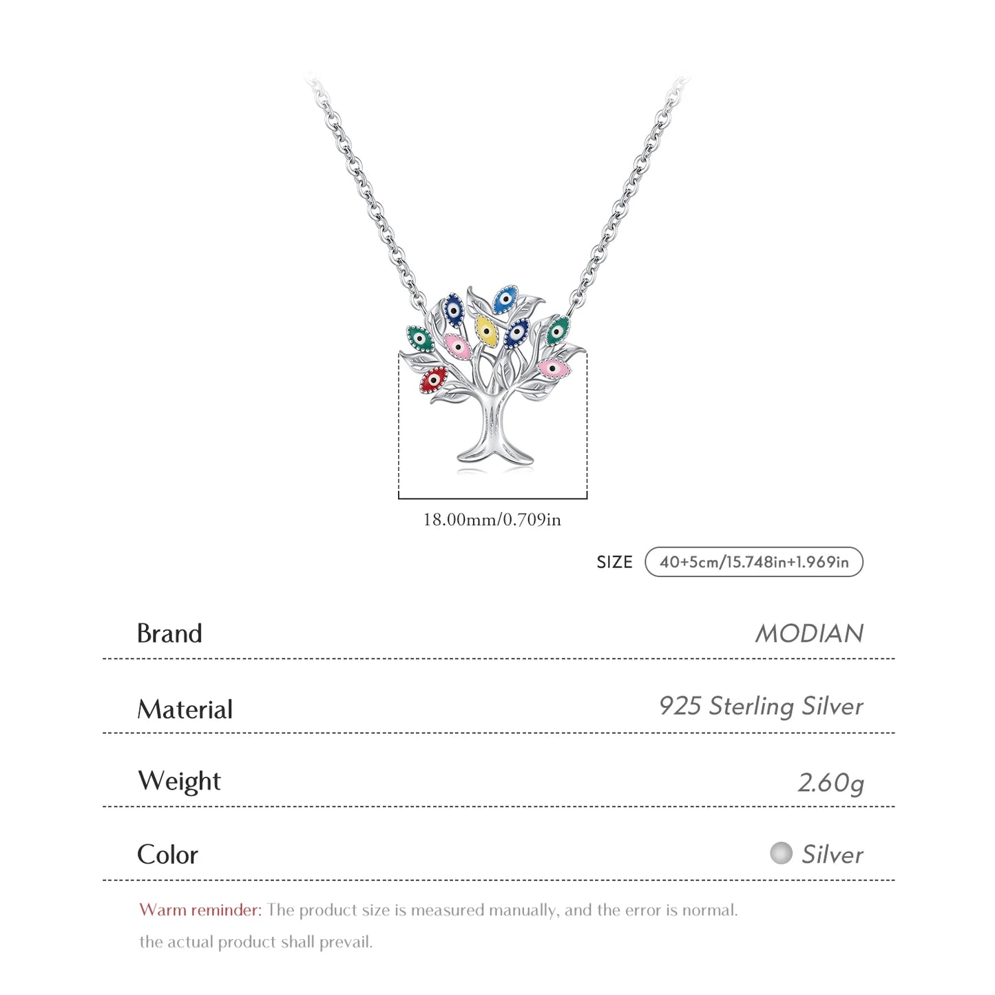 MODIAN 925 Sterling Silver Wacky Enamel Eyes Necklace Exquisite Trees Pendant Necklaces For Women Fine Jewelry