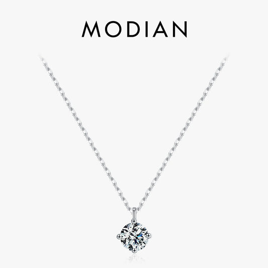 MODIAN 925 Sterling Silver Classic Round 1CT High Quality Zirconia Pendant Necklaces For Women Wedding Luxury Fine Jewelry Gift