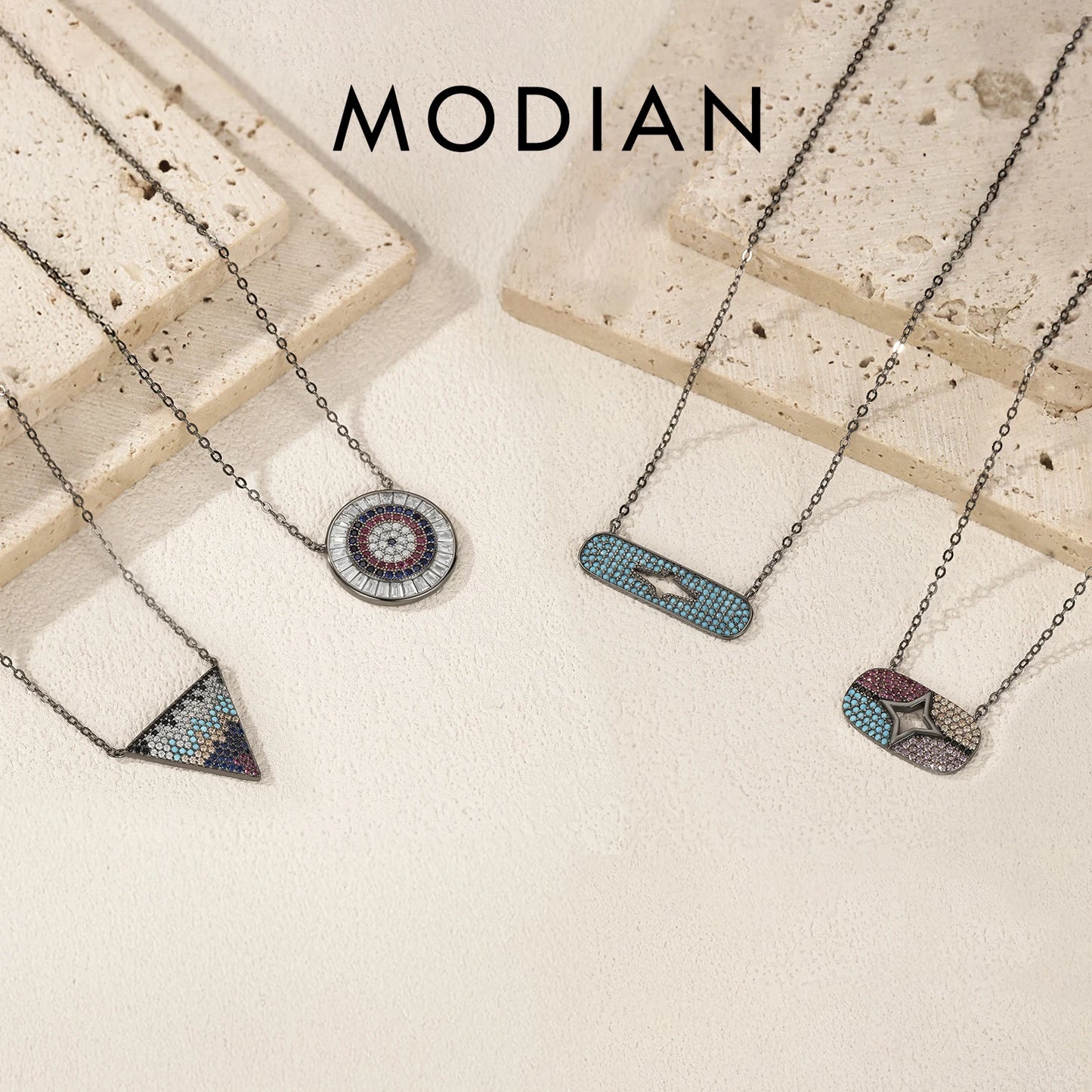 MODIAN 925 Sterling Silver Vintage Enamel Blue Eyes CZ Water Drop Geometric Pendant Necklace For Women Hip Hop Fine Jewelry