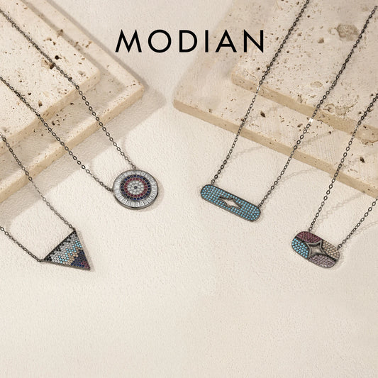 MODIAN 925 Sterling Silver Vintage Enamel Blue Eyes CZ Water Drop Geometric Pendant Necklace For Women Hip Hop Fine Jewelry