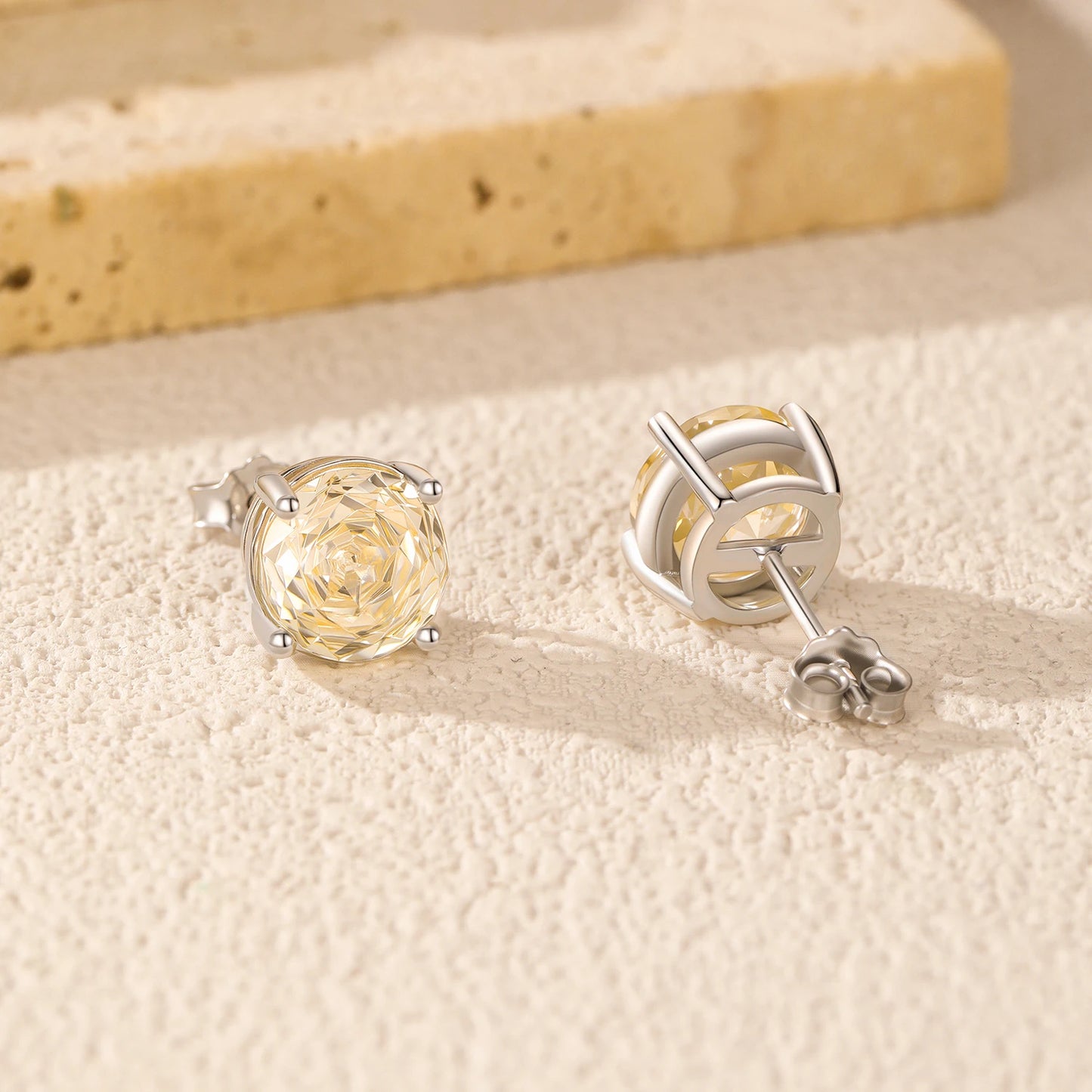 MODIAN Simple Round CZ Ear Stud 925 Sterling Silver Fashion Light Yellow Rose Cut Stud Earrings For Women Fine Jewelry