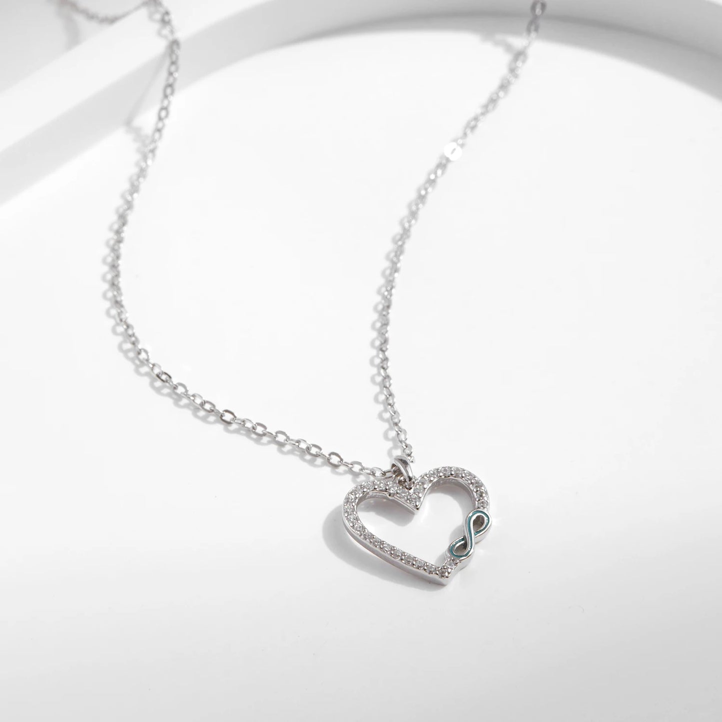 MODIAN 925 Sterling Silver Romantic Heart Enamel Infinity Love CZ Link Chain Pendant Necklace For Women Wedding Fine Jewelry