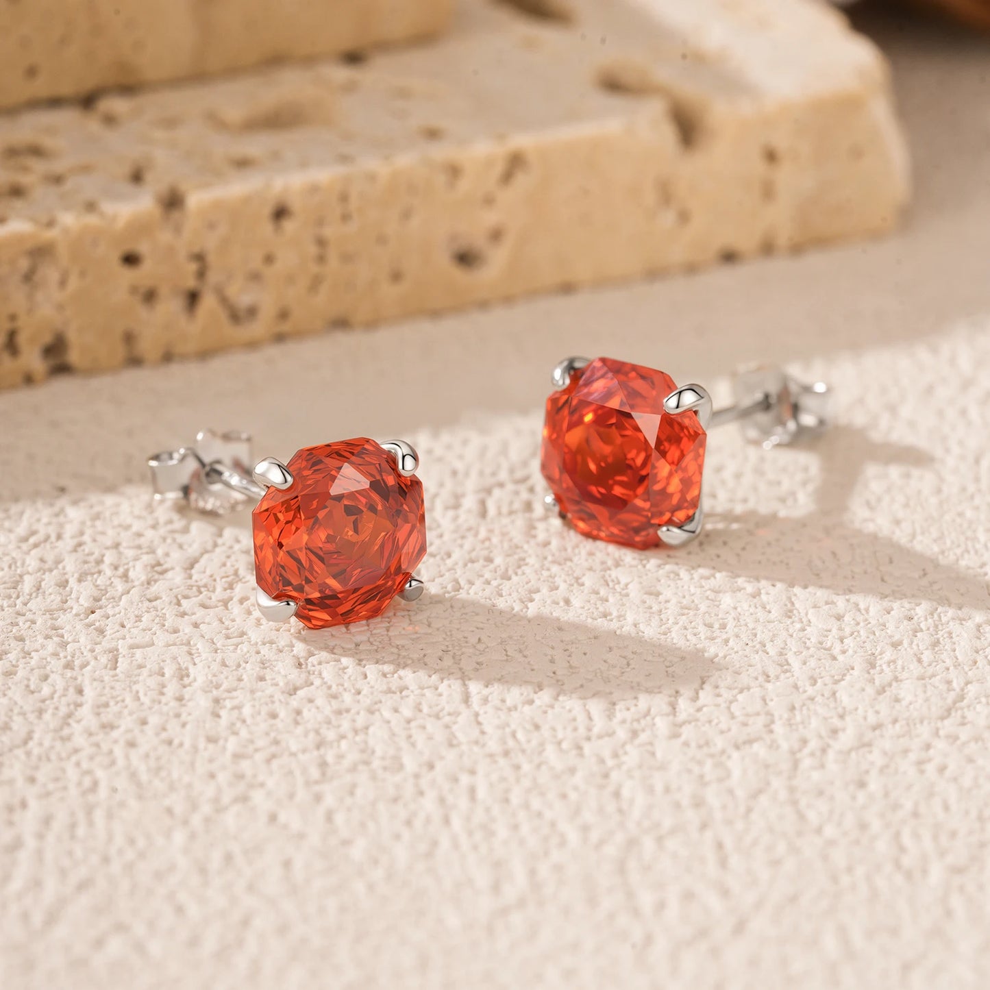 MODIAN 925 Sterling Silver Delicate Unisex Octagon Ear Stud Red Rose Cut Red CZ Stud Earrings For Women Fine Jewelry