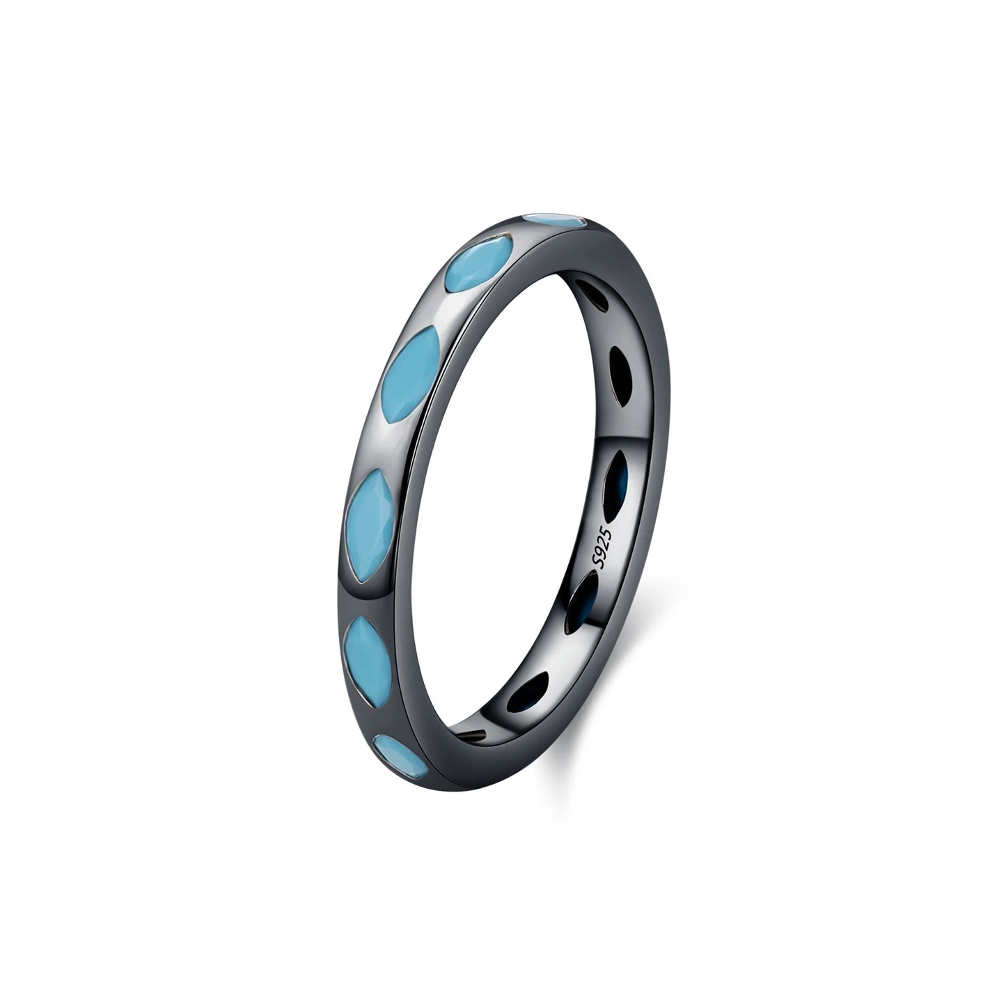 MODIAN 925 Sterling Silver Retro Rhombic Synthetic Turquoise Eternity Rings Daily Stackable Fine Jewelry For Women Gifts