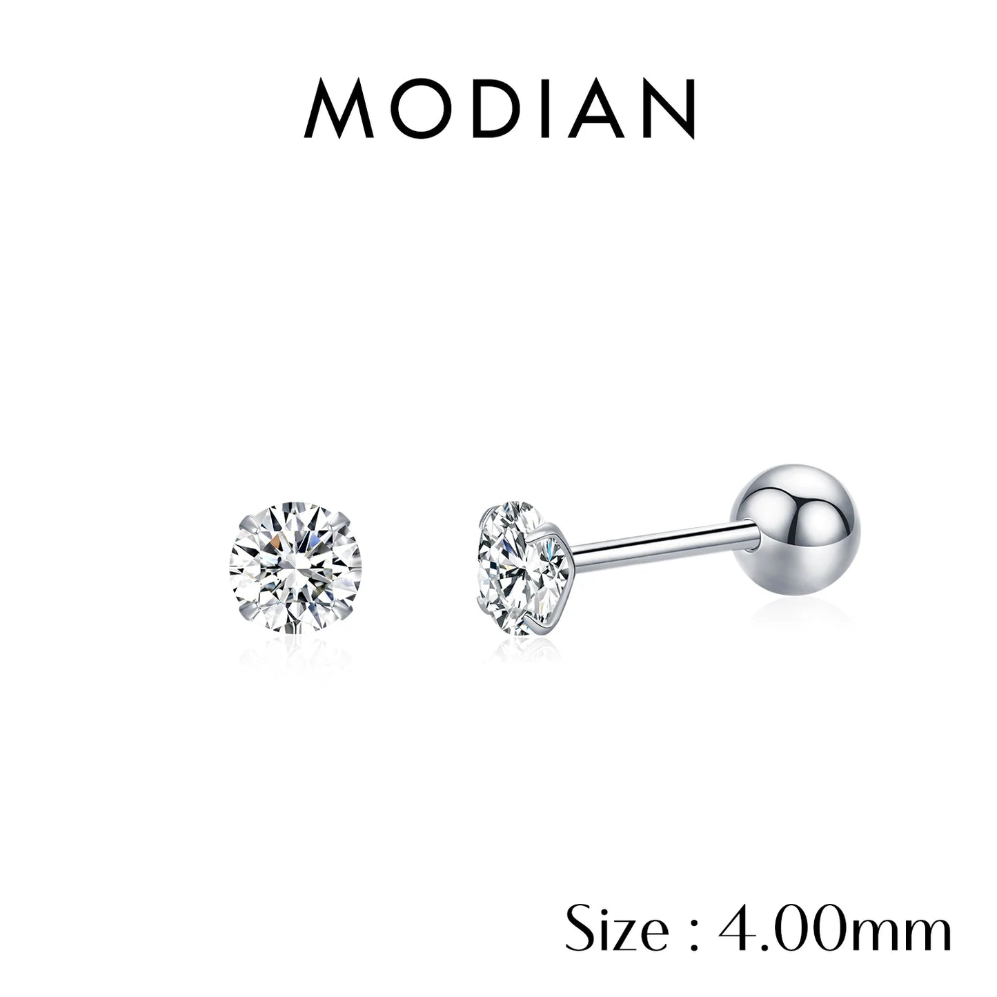 MODIAN Multicolor 925 Sterling Silver Elegant Beads Screw Earrings Classic Round CZ Stud Earrings For Women Jewelry 2.5MM-8MM
