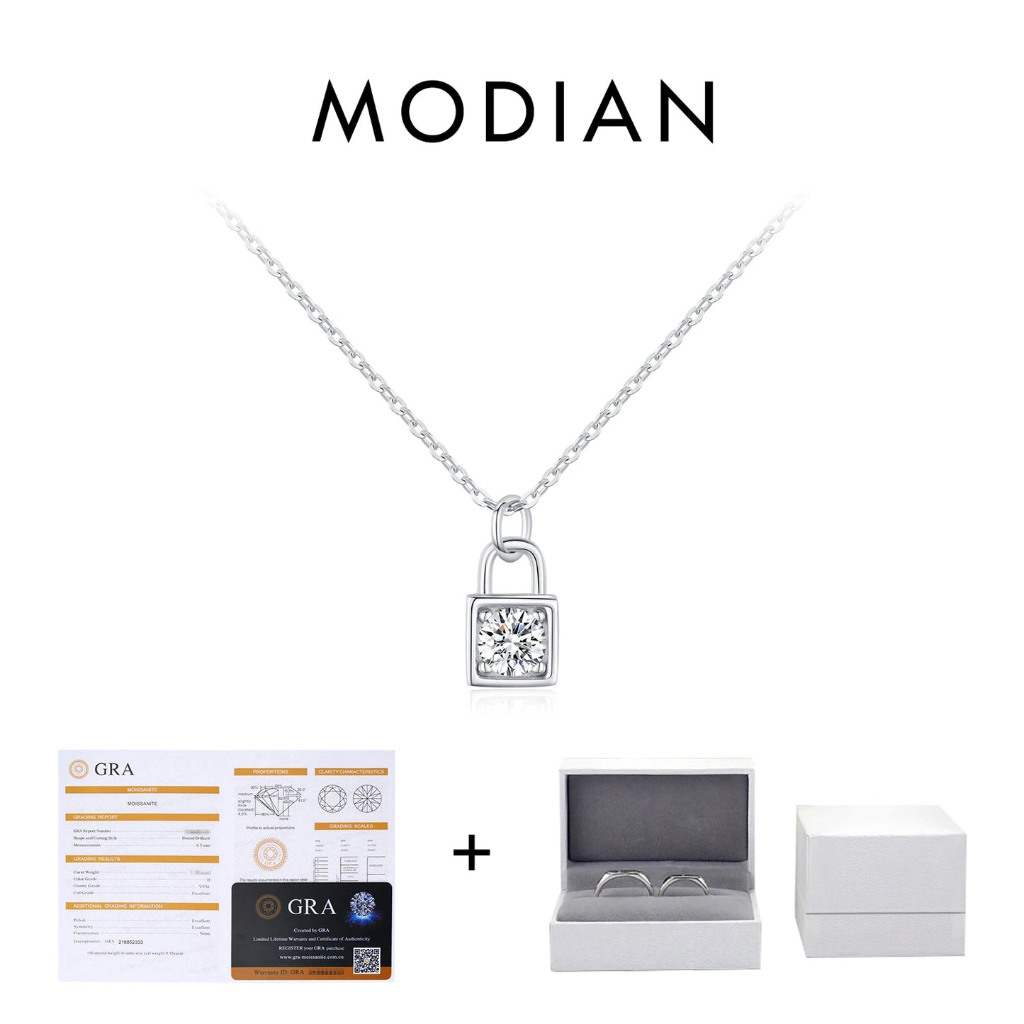 MODIAN 0.5 Carat D Color Moissanite Lock Pendant Necklace For Women 925 Sterling Silver Party Stackable Fine Jewelry With Boxes