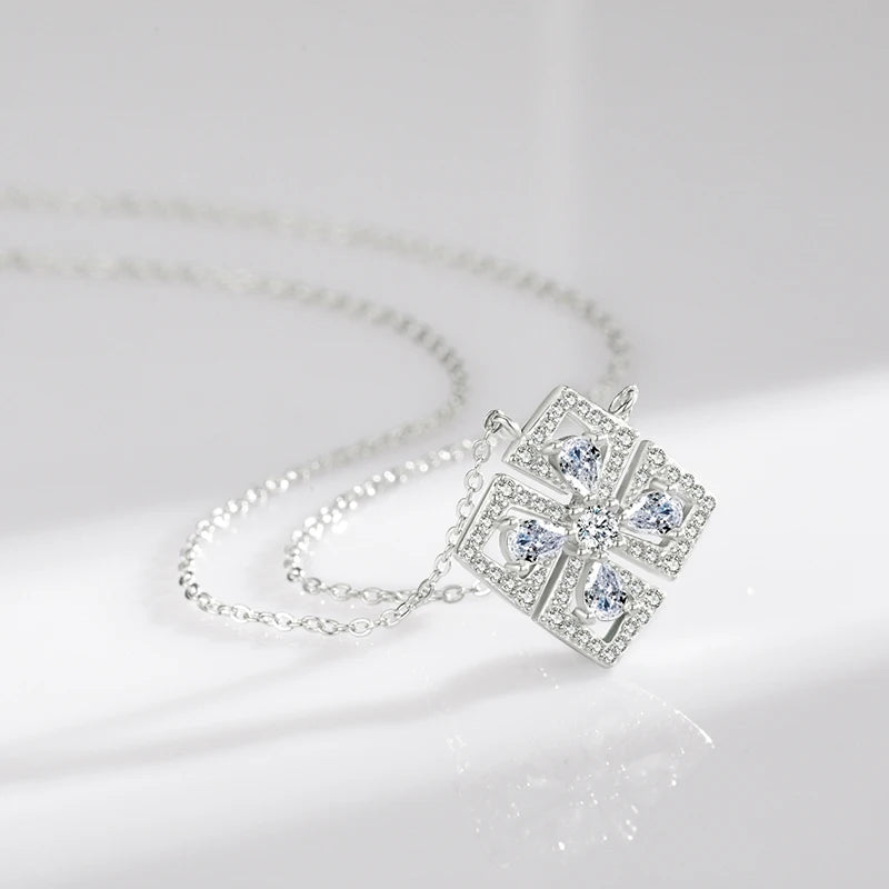 MODIAN Classic Flower Water Drop 5A CZ Necklace 925 Sterling Silver Sparkling Luxury Pendant Necklace for Women Wedding Jewelry