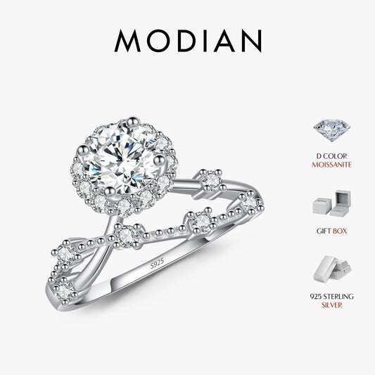 MODIAN Moissanite Ring Delicate Lab Diamond Halo Ring 925 Sterling Silver Crown Luxury Rings for Women Wedding Fine Jewelry