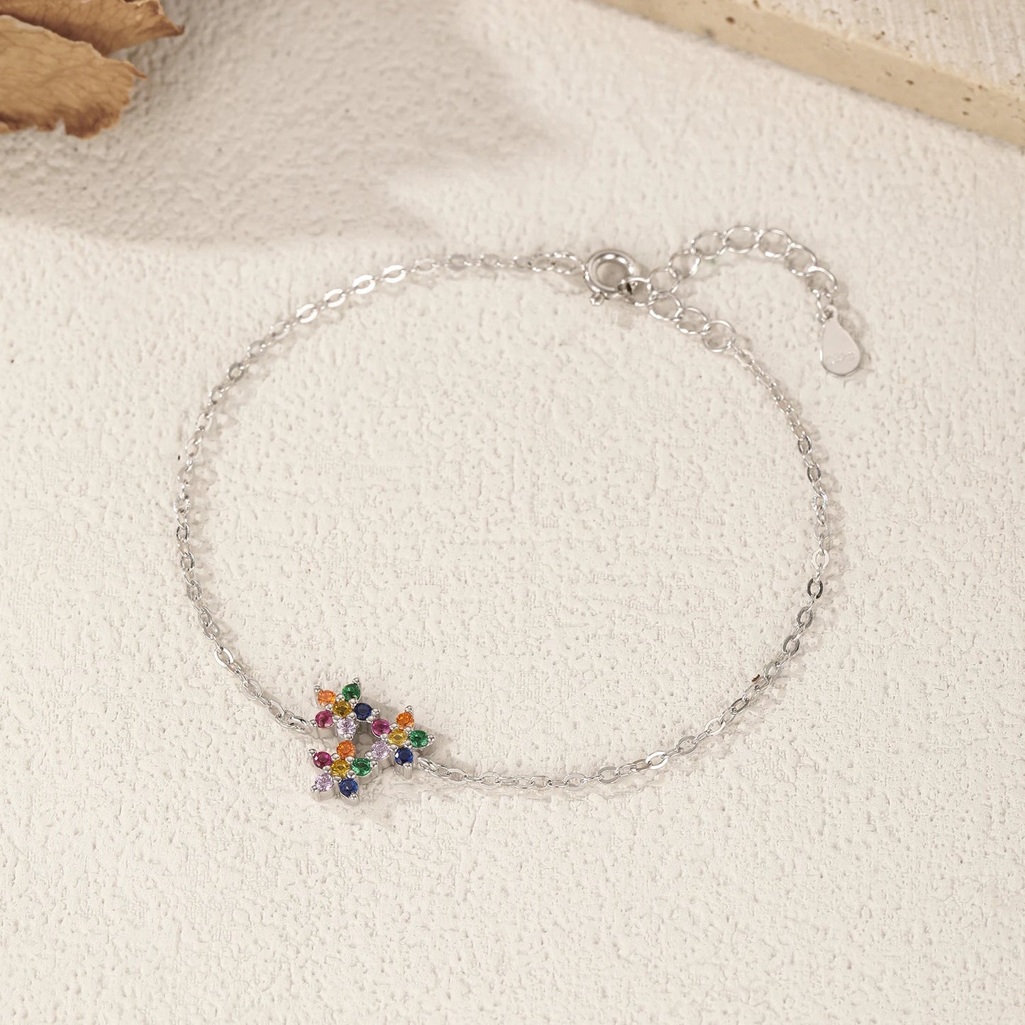 MODIAN 925 Sterling Silver Cute Rainbow Color Zirconia Three Small Flowers Link Chain Bracelets For Women Fine Jewelry
