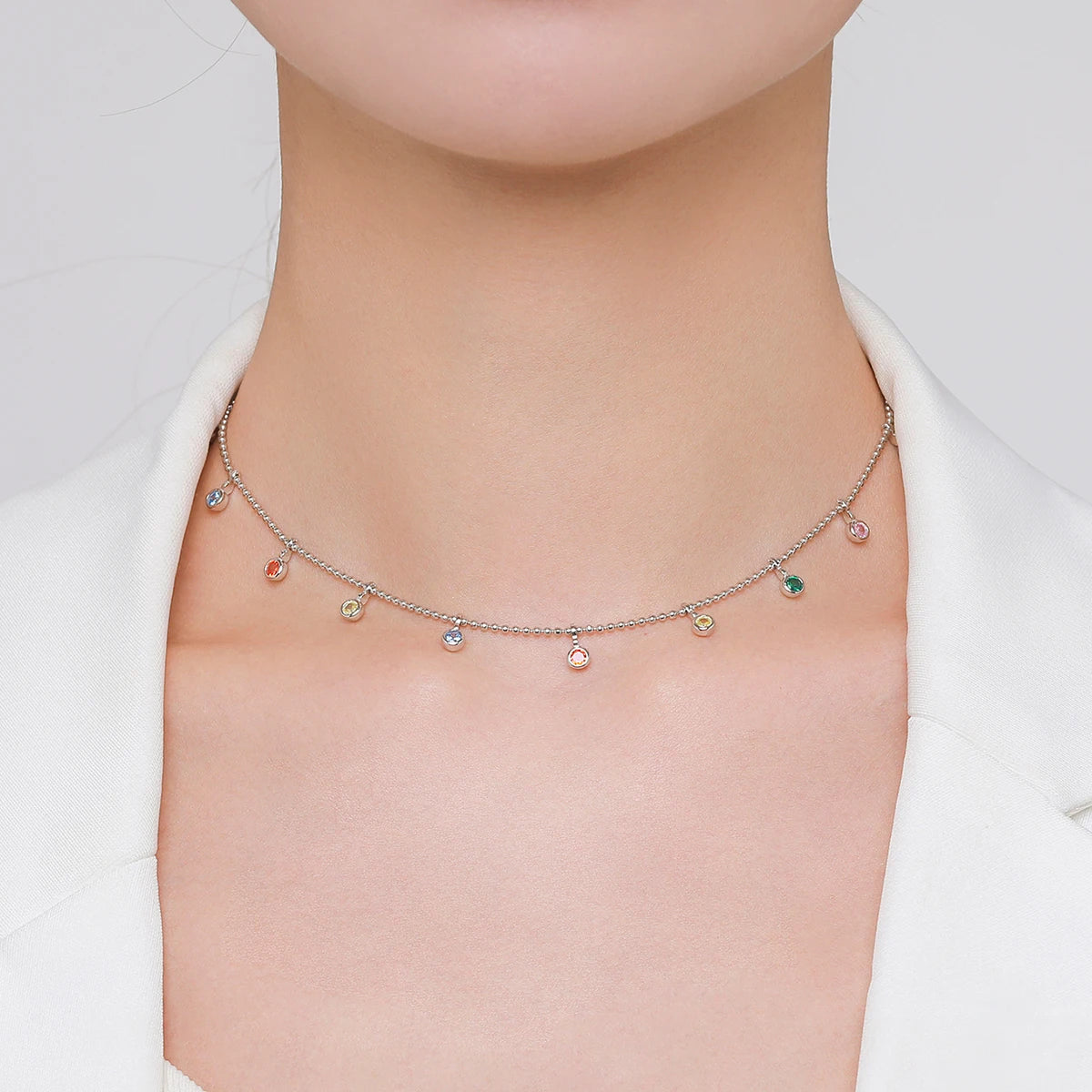 Modian 925 Sterling Silver Rainbow Colorful Zirconia Pendant Necklace Fashion Party Link Chain Choker For Women Fine Jewelry