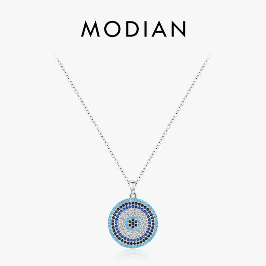 Collar con colgante vintage de lujo MODIAN de plata de ley 925 con cadena de eslabones de circonita cúbica azul turquesa transparente para mujer, joyería fina, regalos