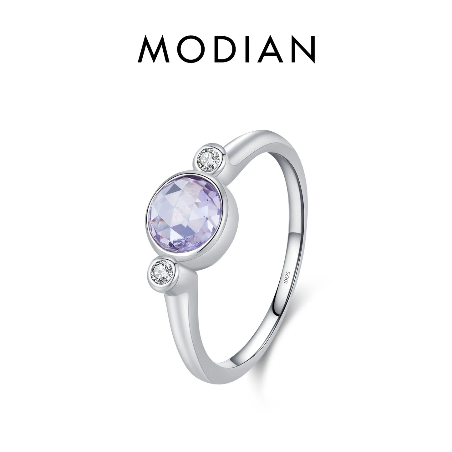 Anillo MODIAN de plata de ley 925 con diseño líquido asimétrico y corte rosa púrpura redondo, joyería fina para mujer, regalo de San Valentín.