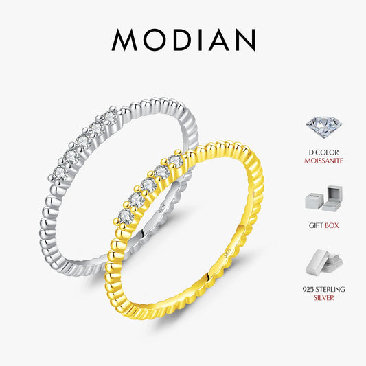 Anillo de eternidad de moissanita brillante MODIAN, plata de ley 925, apilable, popular, para mujer, joyería de fiesta