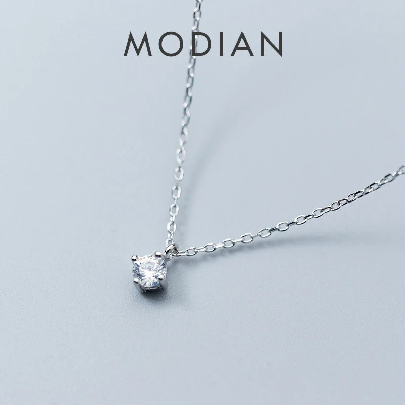 Collar con colgante redondo de circonita cúbica transparente clásico de Modian para mujer, 100 % plata de ley 925, joyería de cristal de 1,5 quilates, regalo