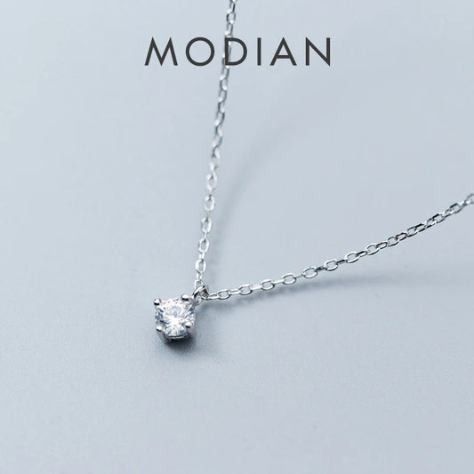 Collar con colgante redondo de circonita cúbica transparente clásico de Modian para mujer, 100 % plata de ley 925, joyería de cristal de 1,5 quilates, regalo