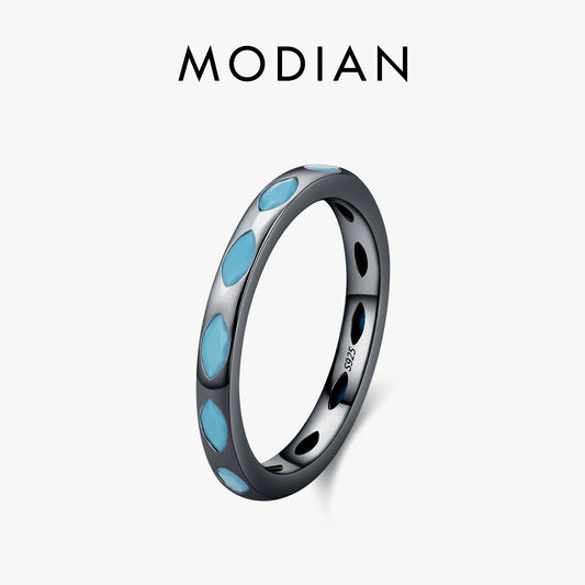MODIAN 925 Sterling Silver Retro Rhombic Synthetic Turquoise Eternity Rings Daily Stackable Fine Jewelry For Women Gifts