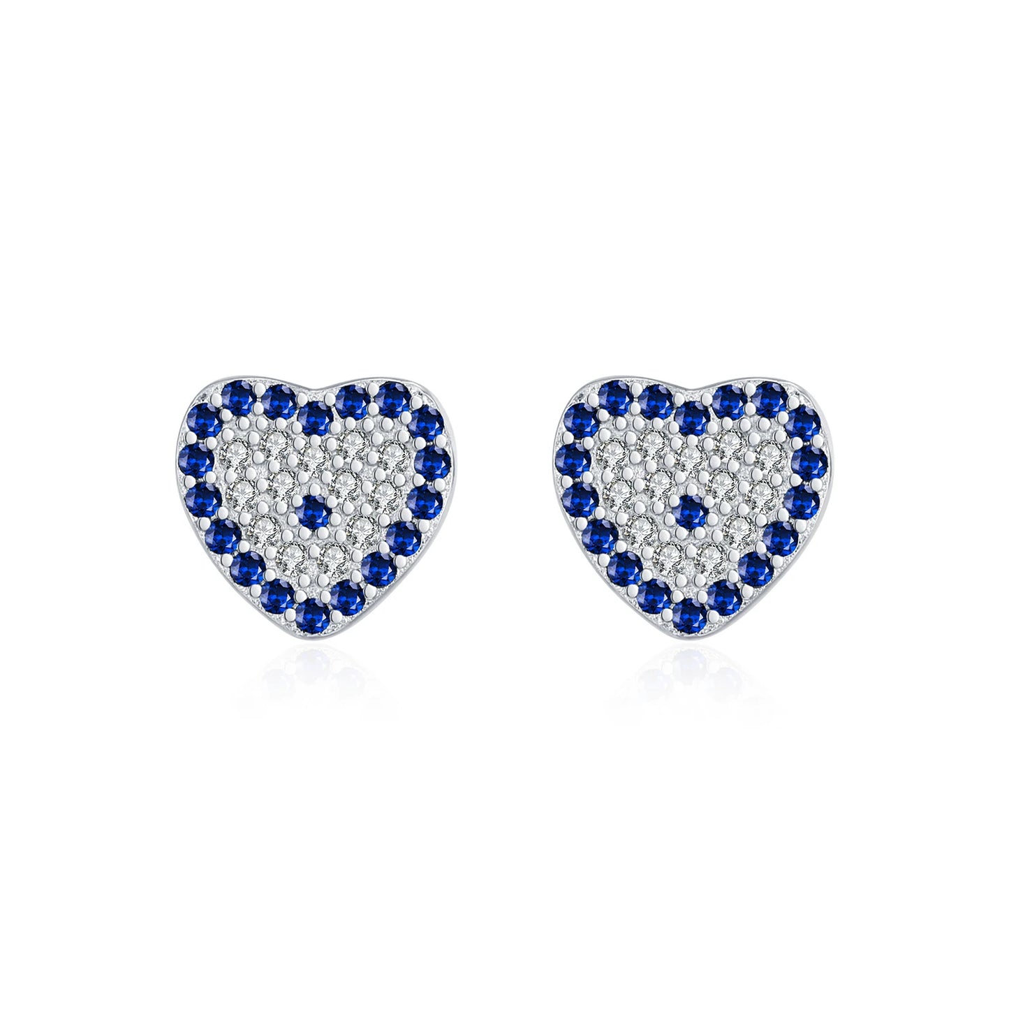 MODIAN 925 Sterling Silver Simple Hearts Stud Earrings Sparkling Blue Zirconia Romantic Earrings For Women Party Jewelry