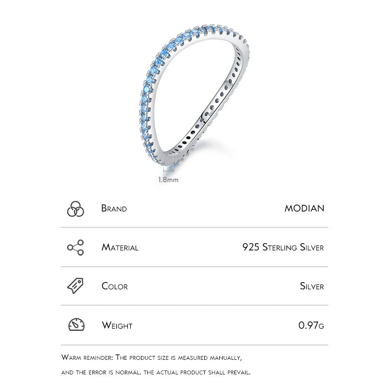 Anillo de eternidad MODIAN de plata de ley 925 con circonitas cúbicas multicolores y diamantes simulados para mujer, joyería de boda con ondas irregulares a la moda