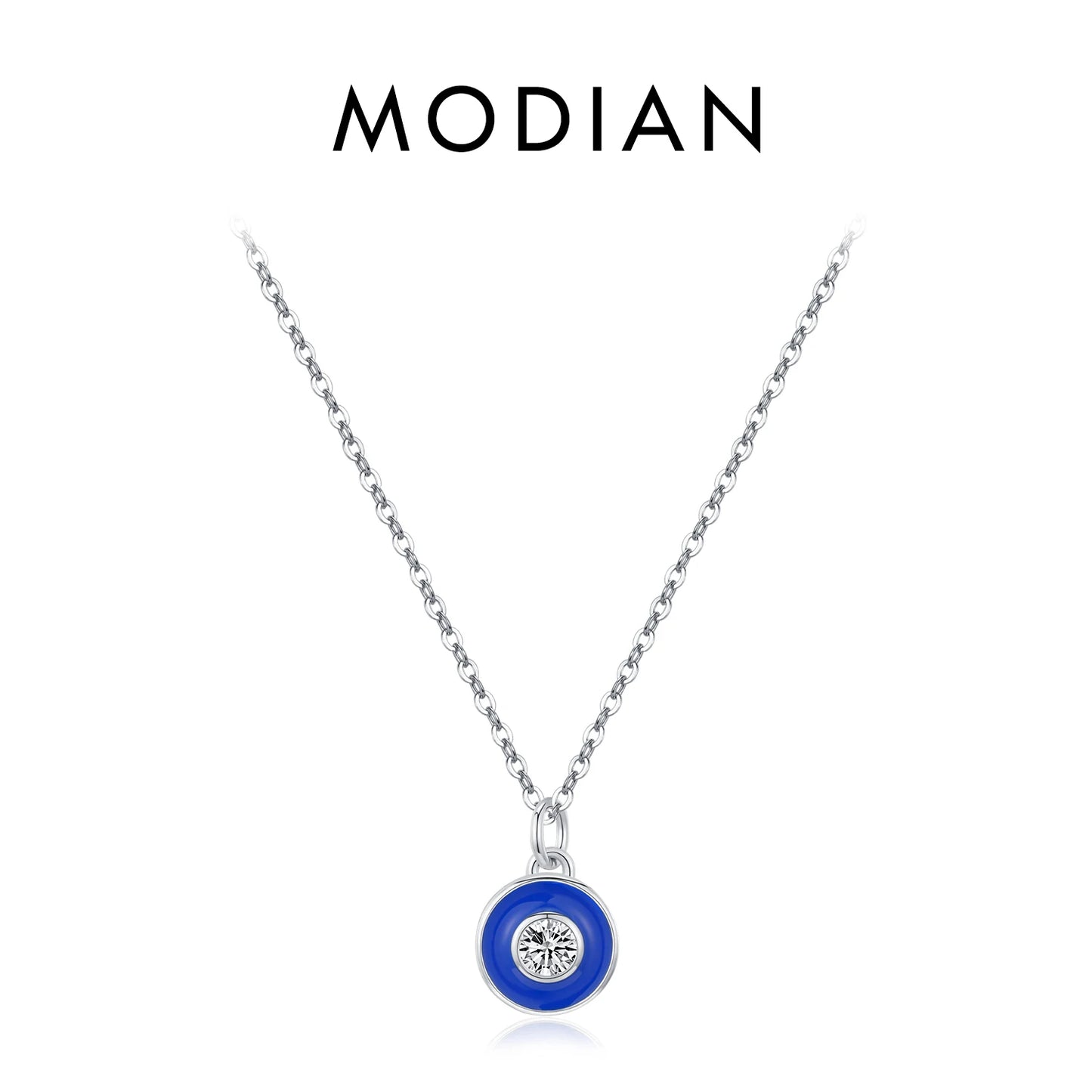MODIAN 925 Sterling Silver Romantic Heart Klein Blue Enamel Pendant Necklace Shiny CZ Chain Neck For Women Fine Jewelry