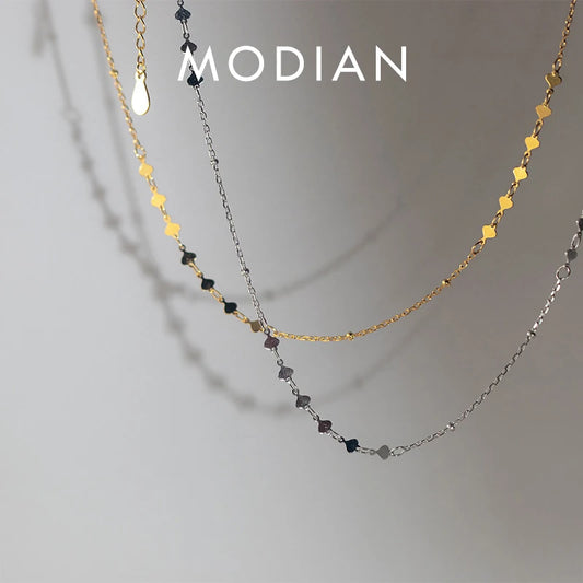 Collar con colgante de cuentas irregulares de corazones de color dorado de MODIAN para mujer, collar corto de plata de ley 925, joyería fina, regalo para niña