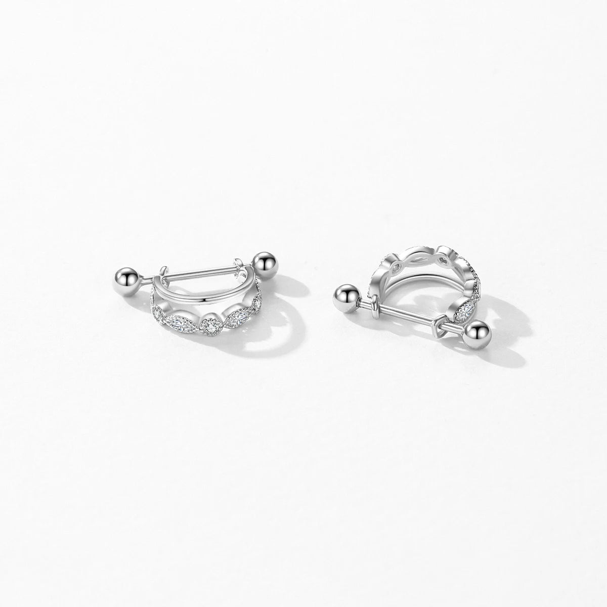 MODIAN Real 925 Sterling Silver Double Deck Trendy Line Hoop Earrings Screw Detachable Clip Ears For Women Girls Fine Jewelry