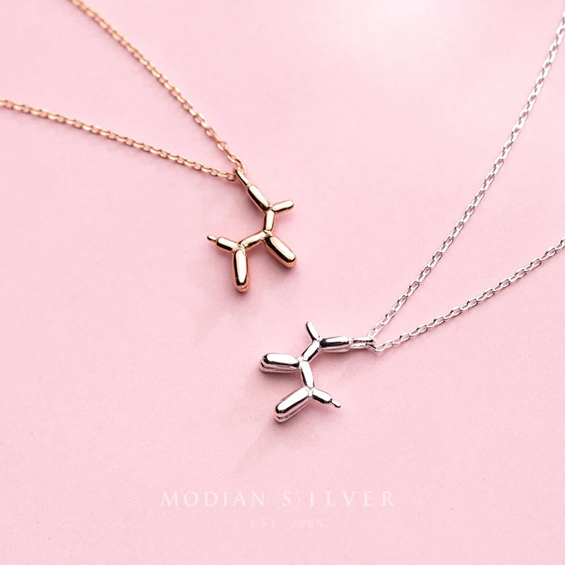 Modian Genuine 925 Sterling Silver Cute Small Dog Geometric Pendant Necklace for Women Link Chain Necklace Jewelry Girl Gift
