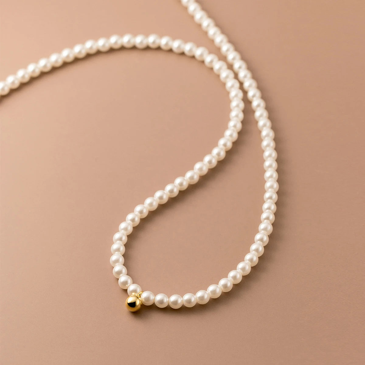 MODIAN 925 Sterling Silver Elegant White Pearl Charm Necklace Shell Pearl Gold Beads Choker Necklace For Women Fine Jewelry