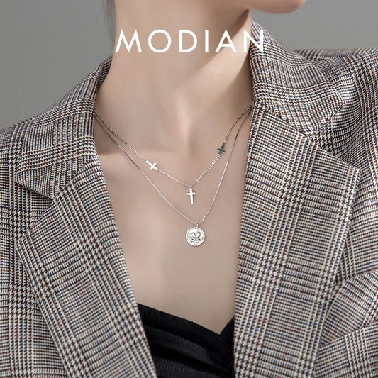 Modian Classic 925 Sterling Silver Stackable Cross Lettering Lovers Avatar Coin Confessions Pendant for Women Fine Jewelry Gift