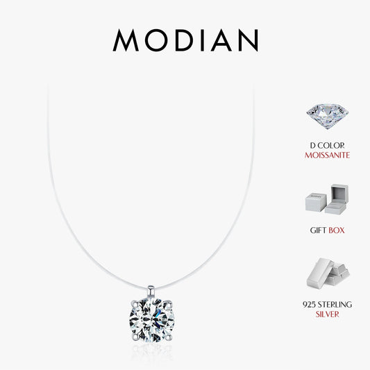Collar MODIAN de moissanita redonda de 1 quilates con claridad, plata de ley 925, con colgante de gargantilla transparente para mujer, joyería fina