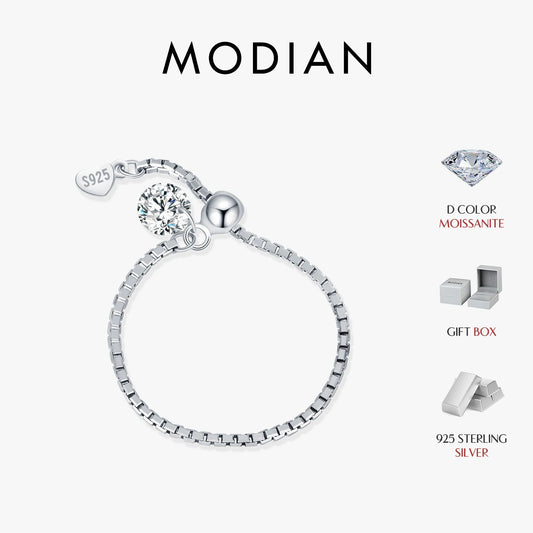 Anillos de moissanita MODIAN de color D, plata de ley 925, ajustables, con cuentas, exquisitos anillos de cadena para mujer, joyería fina, regalo