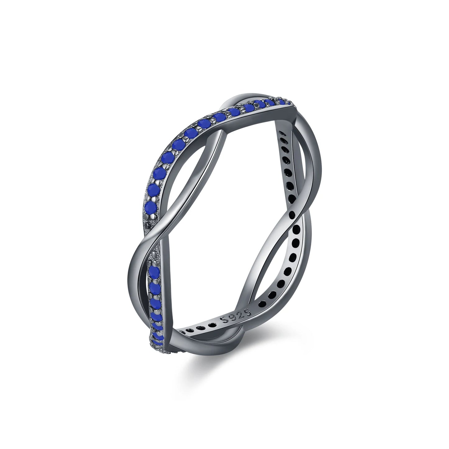 MODIAN 925 Sterling Silver Line Twining Charm Finger Rings Black Stackable Synthetic Lapis Lazuli Jewelry For Women Party Gifts