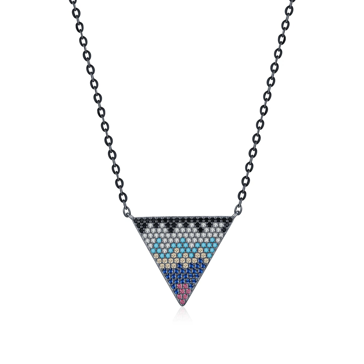 MODIAN 925 Sterling Silver Synthetic Turquoise Pixel-Art Inverted Triangle Black Pendant Necklace For Women Fine Jewelry